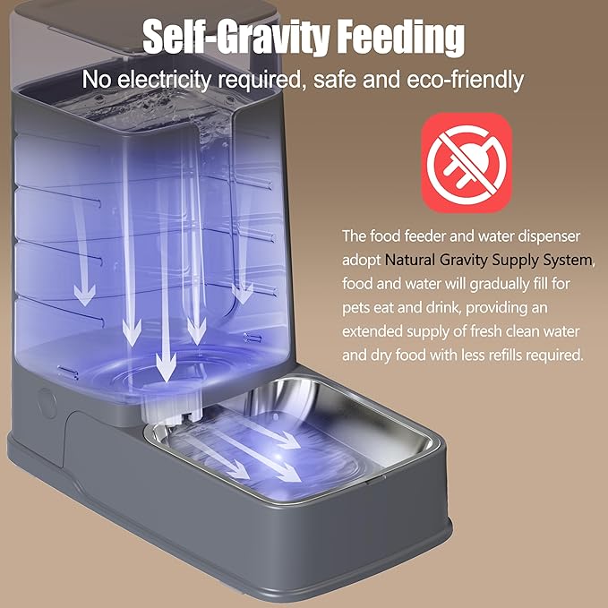 Automatic Cat Feeder and Cat Water Dispenser Set with Stainless Steel Bowls Gravity Dog Feeder for Small Medium Big Dog Pets Puppy Kitten, 3.8Lx 2-PawvioPets