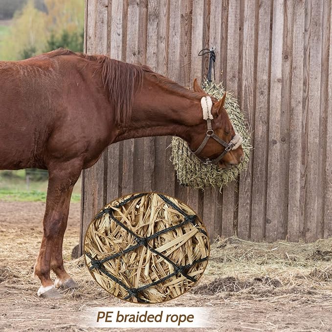 Fabbay 4 Pcs Slow Feed Hay Net Feeder Hay Bag for Horses Slow Feeder 40 Inch Length with 2 Inch Holes Hanging Horse Feed Net for Goat Cattle Equine Stalls Barn Supplies(Black)-PawvioPets