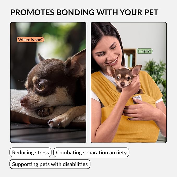 Dog Sling Carrier for Small Dogs - Anti-Anxiety Cat Sling, Puppy Pouch - Pet Sling in Gray Black Blue Green Pink Yellow (Yellow, Standard)-PawvioPets