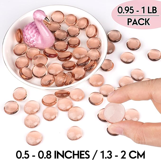 Glass Marbles, 0.97 LB Transparent and Smooth Flat Glass Beads for Vases, Mosaic Gem Pebbles for Aquarium Decor, Floral Arrangements, Mancala Stones, Vase Filler and Crafts, Pink-PawvioPets