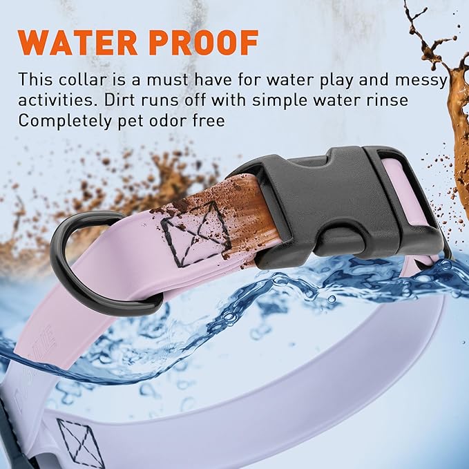 Dogline Biothane Waterproof Dog Collar with Quick Release Buckle Strong Coated Nylon Webbing with Odor- Proof for Easy Care Easy to Clean Fits Small Medium Large Dogs, Lavender 5/8" W 9-14" L-PawvioPets