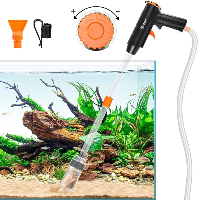 132GPH Manual Aquarium Gravel Cleaner, Fish Tank Siphon Vacuum Cleaner with Adjustable Water Flow for Cleaning Dirt, Water Change & Wash Sand Aquarium Cleaning Tools-PawvioPets
