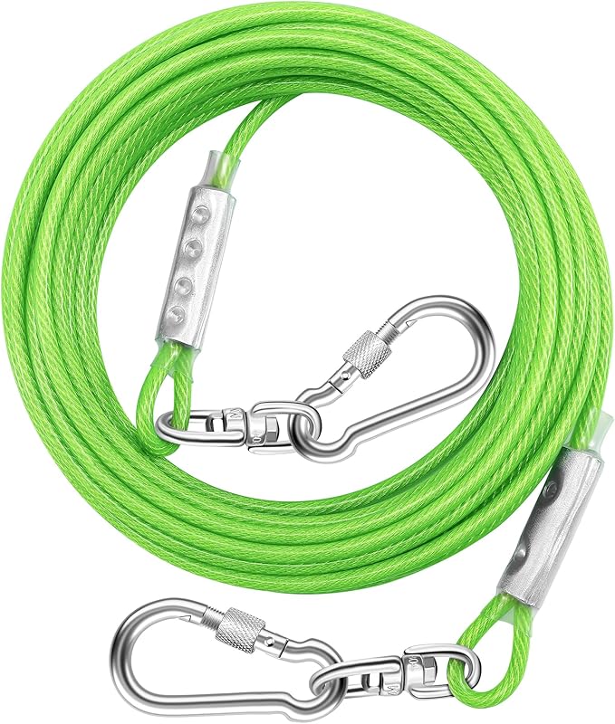 Dog Tie Out Cable for Outside,50FT Heavy Duty Dog Leash&Chains with Swivel Hook,Small-Large Dogs Runner Cable for Dogs Up to 250lbs, Long Lead Line for Yard Outdoor and Camping (250lbs 50FT, Green)-PawvioPets