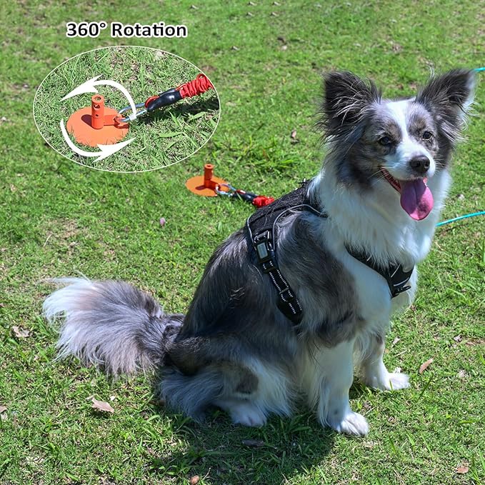 Dog Stakes for Outside Heavy Duty Hold up to 350Lbs Large Dogs Tie Out Tether Leash Chain for Yard Screw in Ground Anchors 17inch with Buffer Rope-PawvioPets