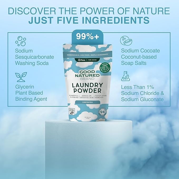 Good Natured Brand | Laundry Bundle | Carpet Freshener Lemon & Eucalyptus 31oz | Pet-Friendly Carpet Deodorizer | Laundry Powder Unscented 47oz | Hypoallergenic Laundry Powder 94 Loads-PawvioPets