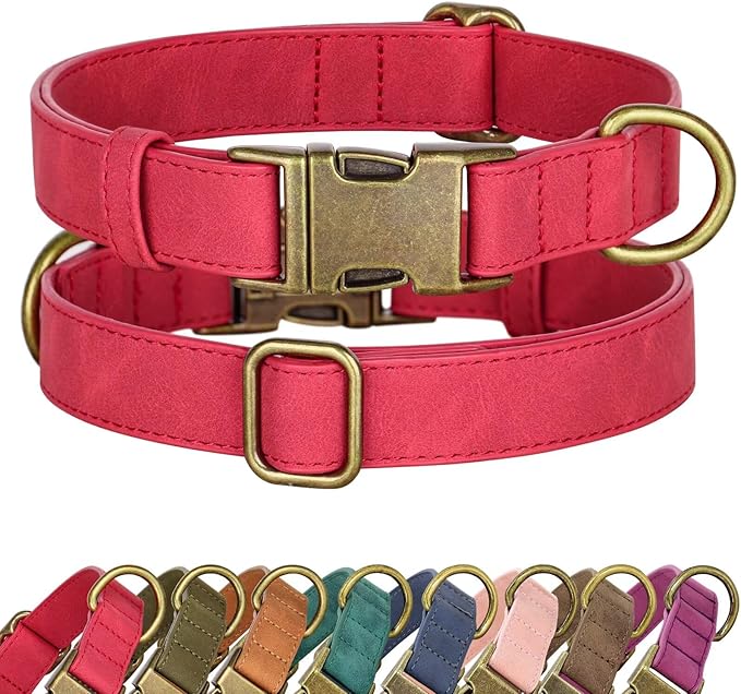 Didog Soft PU Leather Dog Collar, Stylish Quick Released Dog Collars for Large Dogs, Easy Clean Adjustable Pet Collar for Daily Walking, Red, XL Fit 17-27" Neck-PawvioPets
