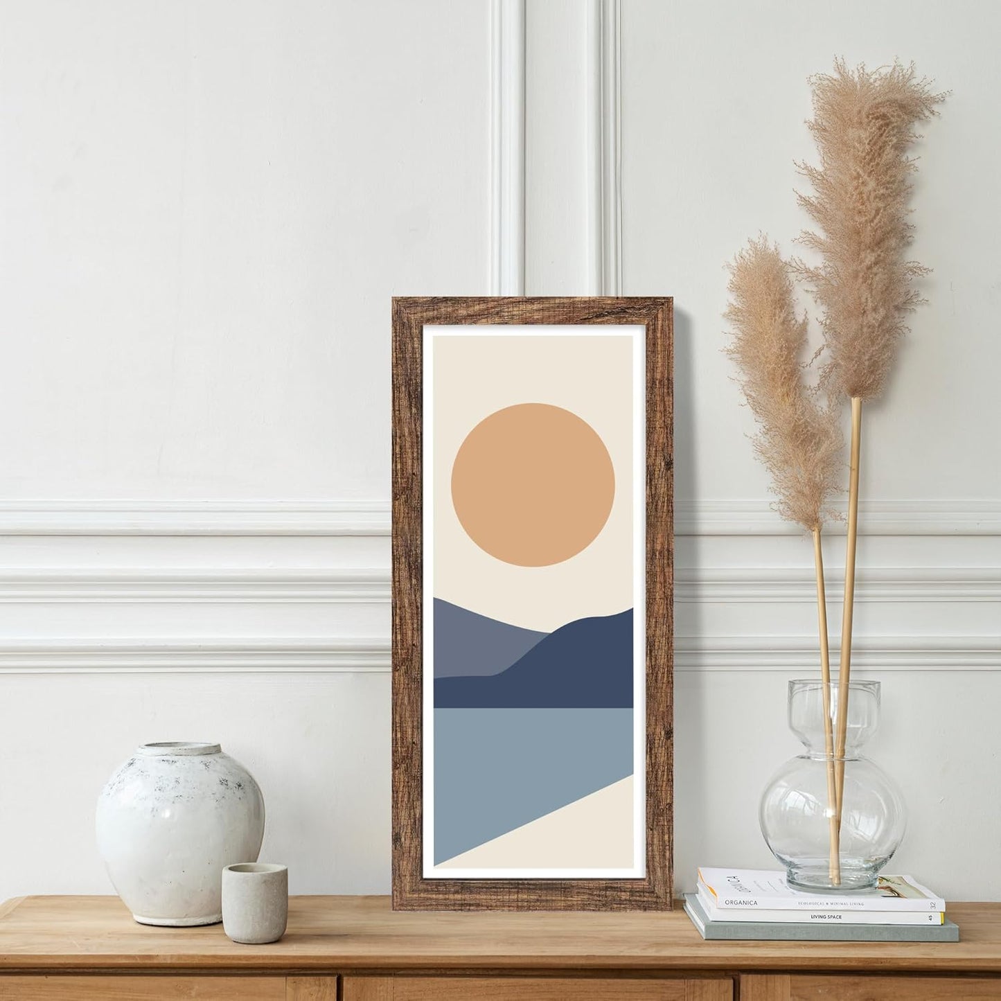 8x20 Picture Frame Set of 2, Rustic Brown Wood Frame with Tempered Glass Collage Frame, Display Pictures Four 4x6 With Mat or 8 x 20 Without Mat - Horizontal or Vertical Wall Mounting