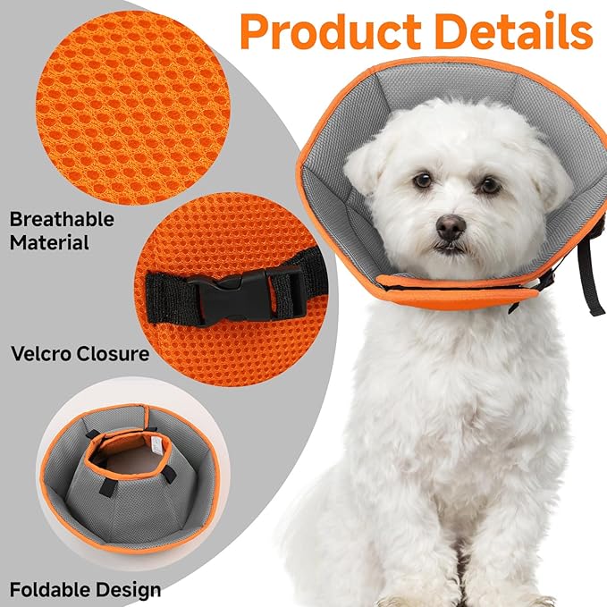 Dog Cone Collar S, Soft Cones for Large Medium Small Dogs,Adjustable Dog Cone Alternative to Stop Licking, Comfy Elizabethan Collar for After Surgery Wound Healing & Hot Spots Orange-PawvioPets