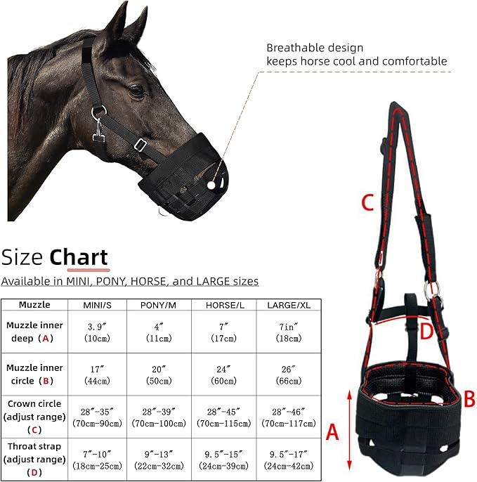 BARN & STABLE Horse Grazing Muzzle Halter for Easy Breathe, Comfortable Professional Horse Muzzle Grazing with Adjustable Straps, Velcro and Buckles, Suitable for Precaution of Laminitis-PawvioPets