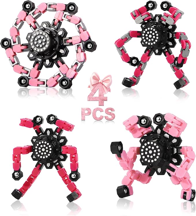 Fidget Toys for Girls, Birthday Gifts for 4 5 6 7 8 9 10 11 12 Year Old Girls Boys, Pink Transformable Fidget Spinners for Kids, Stocking Stuffers for Kids Adults Party Favors Toy-PawvioPets