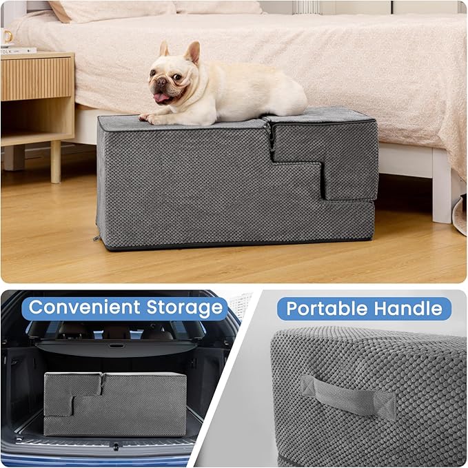 Dog Stairs for High Bed 22.6" H,5-Step Dog Steps for Small Dogs and Cats,Indoor Non-Slip Balanced Pet Stairs are Suitable for Puppy,Older Cat,Grey-PawvioPets