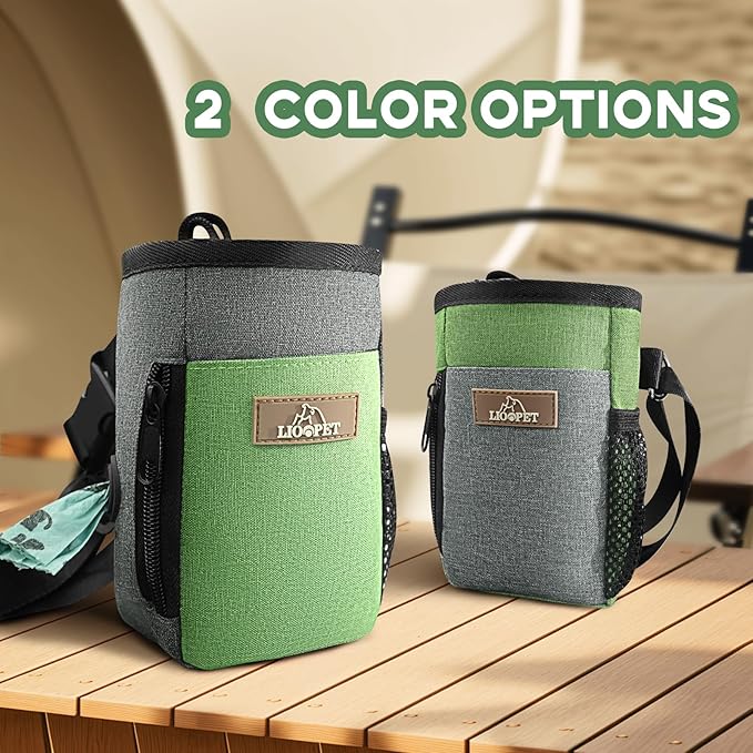 Dog Treat Pouch Training Behavior Aid, Dog Treat Training Bag for Dog Walks Outdoor Activities Travel, Built-in Poop Bag Dispenser 3 Ways to Wear-PawvioPets