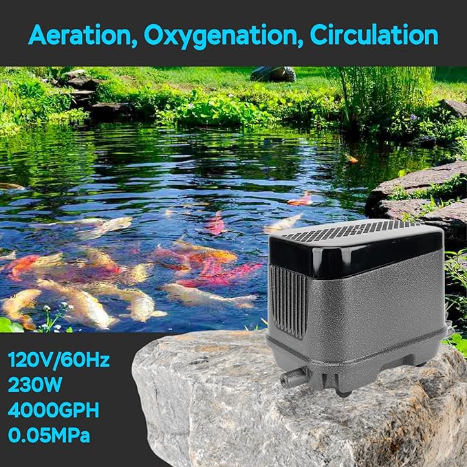 AquaMiracle Linear Air Pump, 635/950/1600/4000GPH Pond Bubbler Septic Air Pump, Energy-Efficient Pond Aerator for Outdoor Ponds, Aquariums, Hydroponics, Waste Treatment-PawvioPets