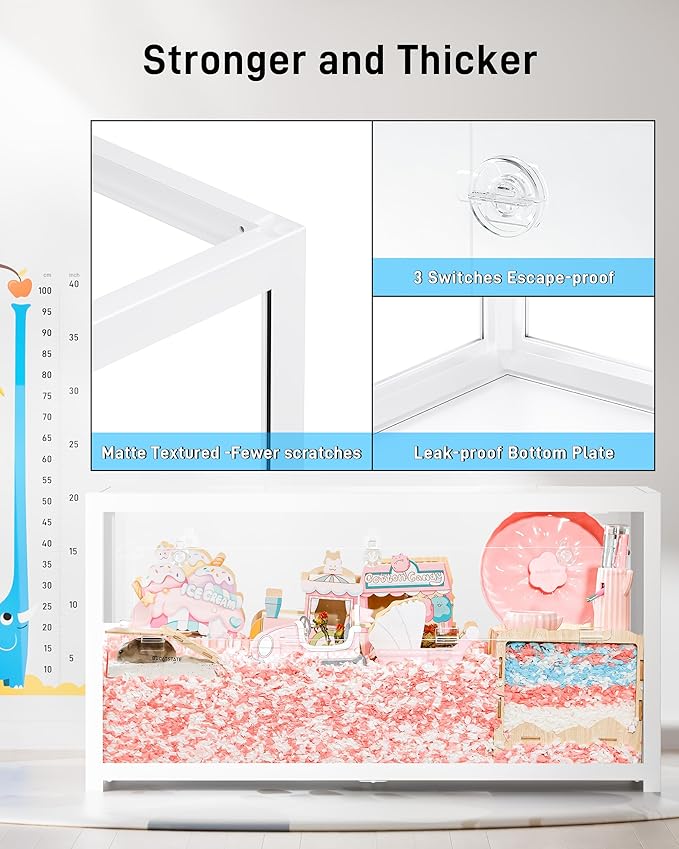 BUCATSTATE Hamster Cage 3.0: Metal Large Rat Cage Stackable with Top Access Easy Assemble 39.3L x 19.7W x 20.6H Inches Dwarf Syrian Hamster Tank for Gerbil Mouse (5.4 ft², White)-PawvioPets