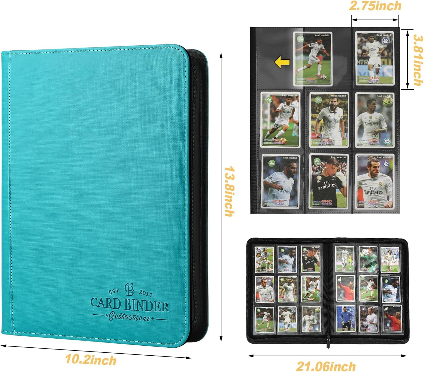 9 Pocket Card Binder, Premium Zip Trading Card Binder, 540 Double Sided Pocket PU Collection Binder, Collector Album, Card Folder for MTG, TCG, Sports Cards