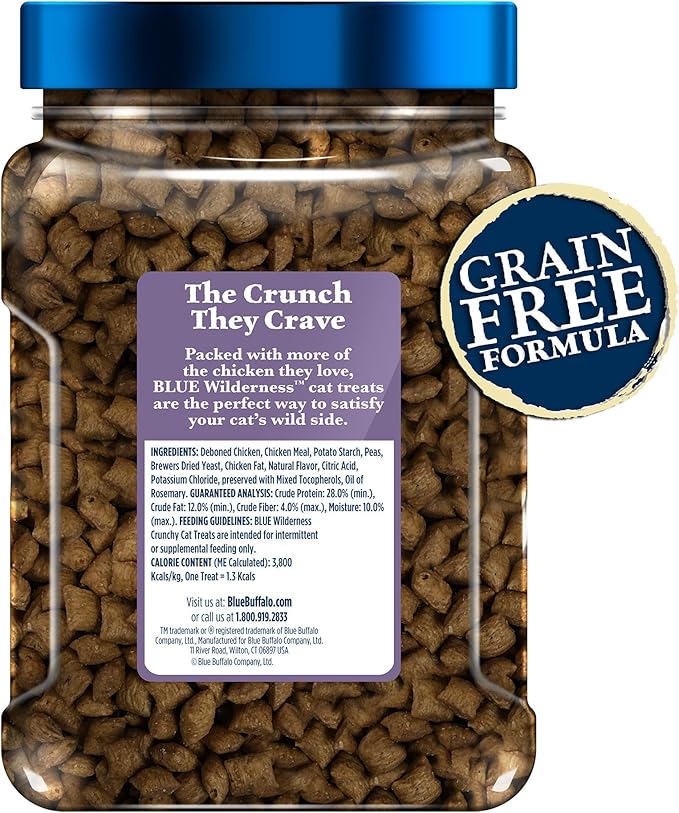 Blue Buffalo Wilderness Crunchy Cat Treats, Grain-Free Treats for Cats Made with Natural Ingredients, Great for Training, Tasty Chicken Flavor, 12-oz. Tub-PawvioPets