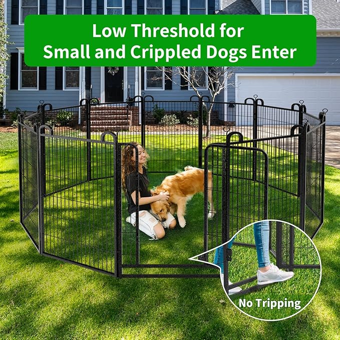 Dog Playpen Outdoor 12 Panels Heavy Duty Dog Fence 47" Height Anti-Rust with Doors Portable for RV Camping Yard, Total 27FT, 58 Sq.ft, Snowy Black-PawvioPets