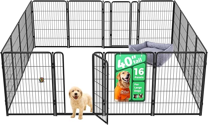 FXW Homeplus Unleashed Indoor Dog Playpen - Stress-Free and Safe Play, Heavy Duty 40 Inch 16 Wire Panels Dog Pen for Medium and Large Dogs, Black│Patented-PawvioPets