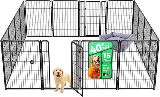 FXW Homeplus Unleashed Indoor Dog Playpen - Stress-Free and Safe Play, Heavy Duty 40 Inch 16 Wire Panels Dog Pen for Medium and Large Dogs, Black│Patented-PawvioPets
