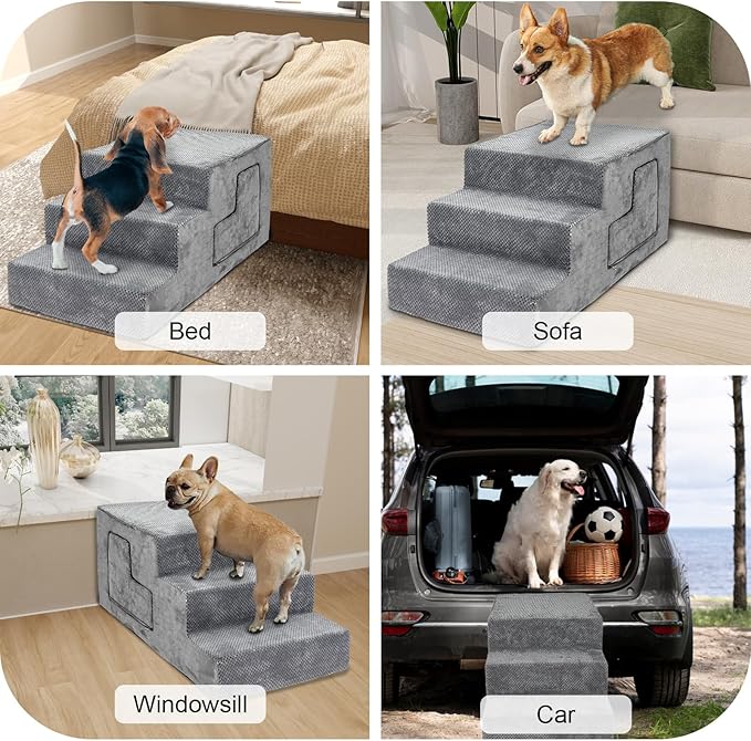 Dog Stairs for Small Dogs 23” H, 5-Step Dog Steps for High Bed, High-Density Foam Pet Stairs with Non-Slip Removable Washable Cover to Get on Bed-PawvioPets