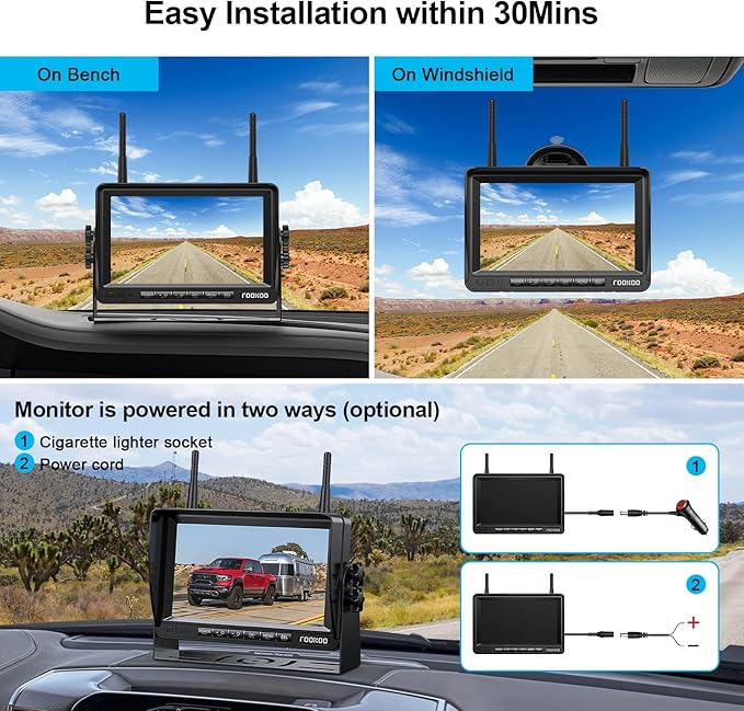 Fookoo HD 1080P 7-inch Wireless Backup Camera for Furrion RV, 7" Split Screen Monitor Plug-Play Easy Setup Rear View Camera DIY Guide Lines Waterproof for Truck RV Trailer Camper Motorhome - DW70101-PawvioPets