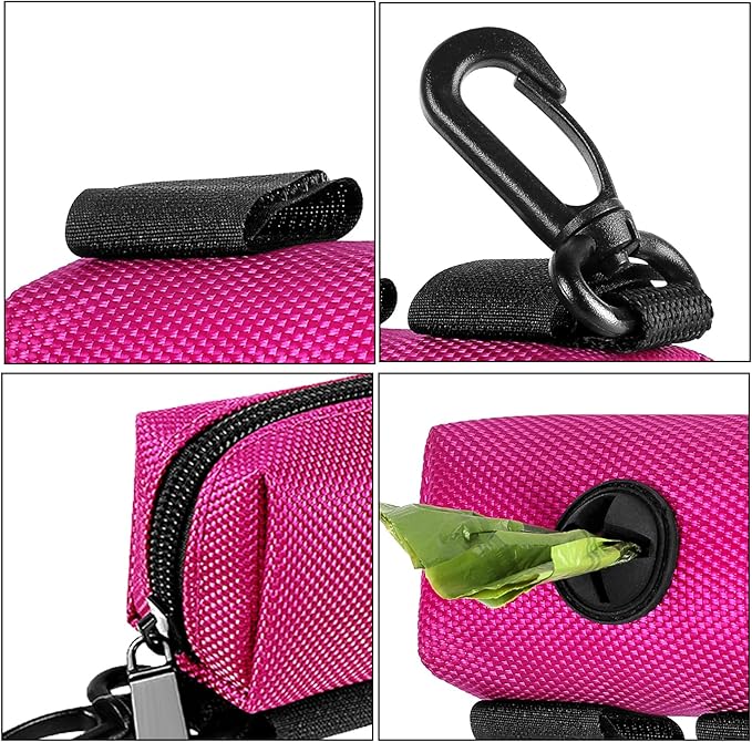 Dog Waste Bag Dispenser Pet Poop Bags Holder for Doggie Waste Bags Dispensers Soft Fabric Zipper Small Doggy Puppy Pouch for Leash Accessory Attachment with Carrier,2PC Pink-PawvioPets