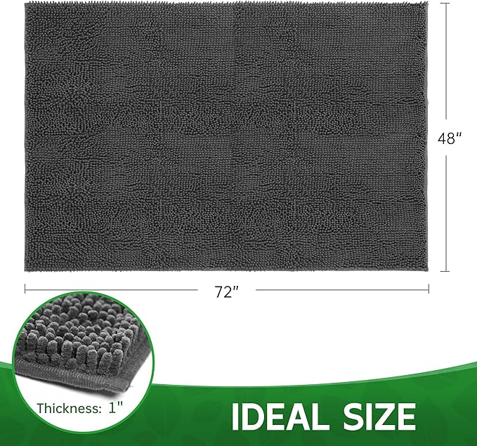 Dog Door Mat Indoor Entrance, 72" x 48" Absorbent Chenille Door Rugs for Entryway Indoor, Non-Slip Dog Mud Mat for Muddy Paws, Soft, Washable-PawvioPets