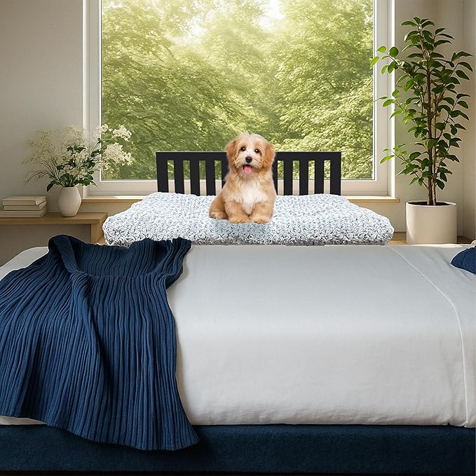 Beside Dog Bed,Adjustable Height Dog Bunk Beds,25.5‘’x18‘’Metal Dogs Bed Frame with Removable Cushion,Medium-PawvioPets