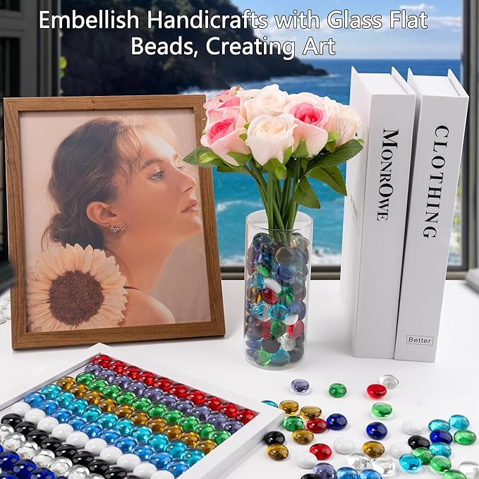 1LB Mix Glass Marbles, Transparent and Smooth Flat Glass Beads for Vases, Mosaic Gem Pebbles for Aquarium Decor, Floral Arrangements, Mancala Stones, Vase Filler and Crafts(Approx. 80-100 PCS)-PawvioPets
