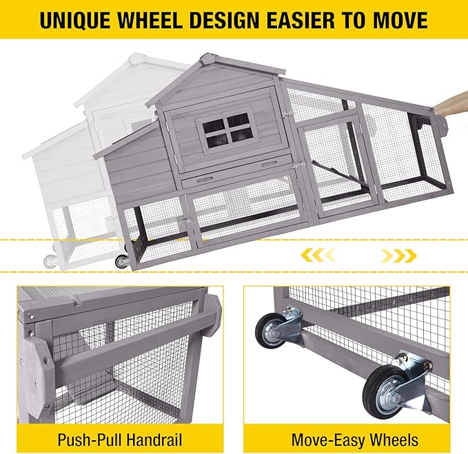 Aivituvin Chicken Coop Mobile Hen Coop, Large Poultry Cage with Wheels Outdoor Backyard Chicken House-PawvioPets