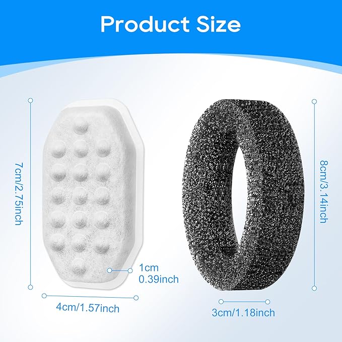Cat Fountain Filter Replacement, Cat Water Fountain Filters Compatible with Rellaty & Fit for Neareal 3.2L/108oz Fountains, 10PCS Replacement Filters with 10PCS Sponge 10+10 Pack-PawvioPets