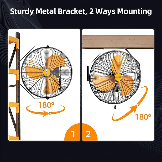 20 Inch Industrial Wall Mount Fan, 4850 CFM High Velocity Metal Wall Fan, 3 Speed, Adjustable Tilt, Commercial Use for Garage, Gym, Covered Patio, Workshop, Greenhouse - UL Listed-PawvioPets