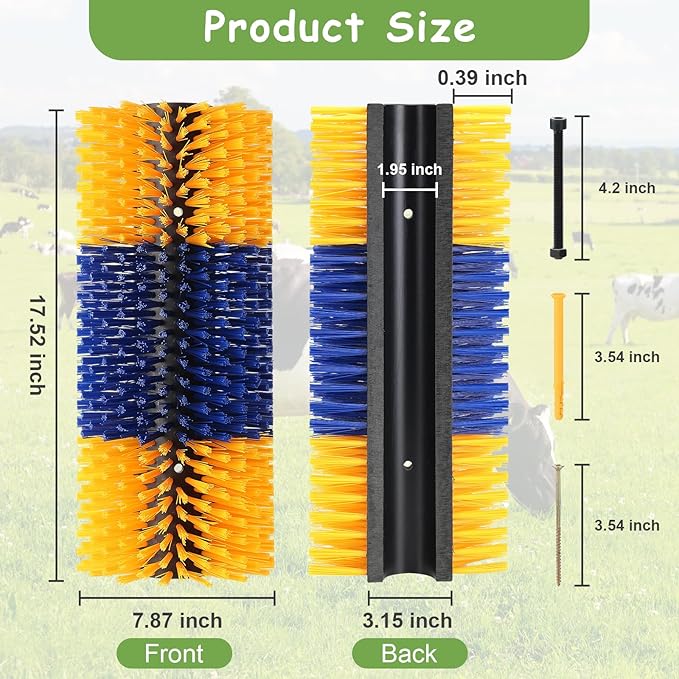 2PCS Livestock Scratching Brush, 17.5 x 7.8 Inch Goat Brushes for Grooming, Horse Brushes for Shedding, Livestock Brush with 8 Screws Great for Horse, Elk, Cattle, Pig, Sheep（Yellow）-PawvioPets