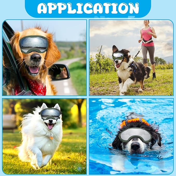 Dog Goggles for Large Dogs, UV Wind Dust Fog Protection, Soft Frame Adjustable Dog Sunglasses, Summer Driving & Winter Snow Eyewear, Tactical Pet Glasses with Elastic Strap (Green)-PawvioPets