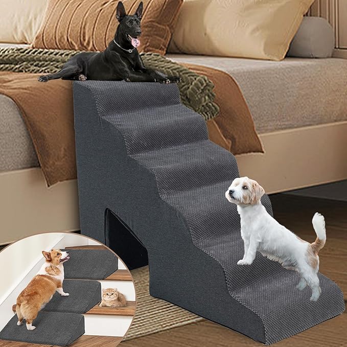 Dog Stairs & Steps Ramps for High Beds 30 inches High Tall, LitaiL 6 Step Pet Stairs Steps for Small Large Dogs, Non-Slip Dog Ramps with 3 Pack Ramps for Staircase-PawvioPets