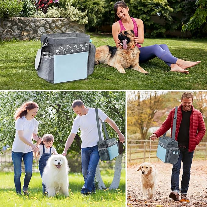 Dog Travel Bag with Treat Pouch, Airline Approved Dog Bags for Traveling, 2 Dog Food Travel Container, 2 Travel Bowls, Weekend Dog Travel Bag for Supplies, Dog Travel Kit Accessories-PawvioPets
