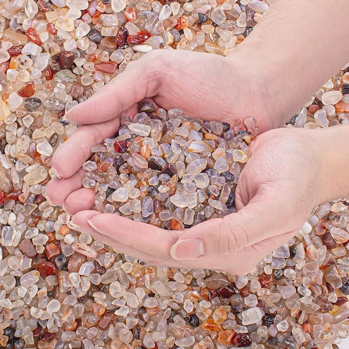 Crystal Chips Polished Crushed Quartz Vase Filler, 0.88 Lb Irregular Shaped Aquarium Gravel Rocks Carnelian Tumbled Gemstones Pebbles for Aquarium, Vase Fillers, Succulent Plants Decor-PawvioPets