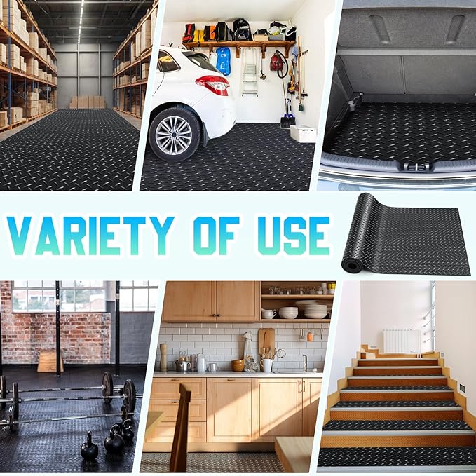 Breling 16 in x 10 ft Rubber Diamond Plate Rolls Mats, Heavy Duty Flooring Rug for Trailers Garage, PVC Water/Stain Outside Stall Resistant Parking Rv Tool(Black)-PawvioPets