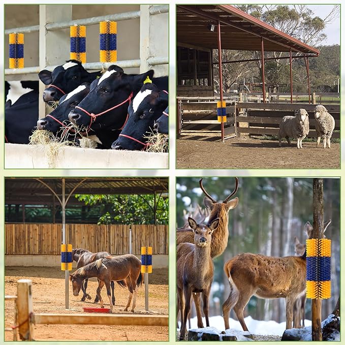 2PCS Livestock Scratching Brush, 17.5 x 7.8 Inch Goat Brushes for Grooming, Horse Brushes for Shedding, Livestock Brush with 8 Screws Great for Horse, Elk, Cattle, Pig, Sheep（Yellow）-PawvioPets