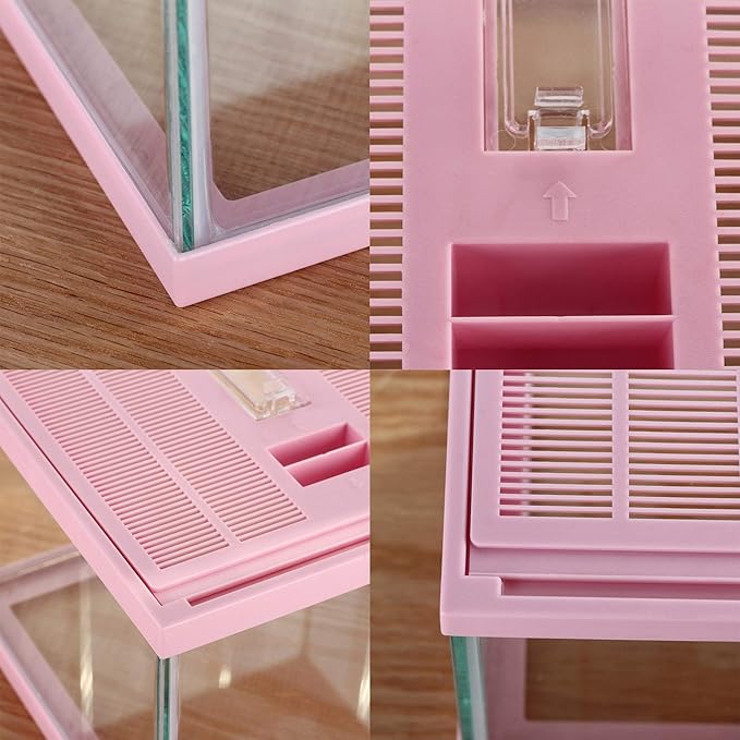 crapelles Reptile Tank Color Pink Spider Terrarium Container Tarantula Box Cage Gecko Habitat Insect Enclosure Frog Carrier Tortoise Snail Container Fish Bowl Hermit Crab House Cricket Breeding Box-PawvioPets