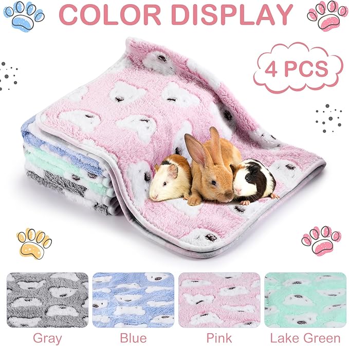 4 Pcs Waterproof Guinea Pig Blankets Washable Small Animal Fleece Bedding Absorbent Guinea Pig Cage Liners Reusable Pet Pee Pad Sleep Mat Pad Cover for Hamster Ferret (Bear Pattern,24 x 16 Inch)-PawvioPets