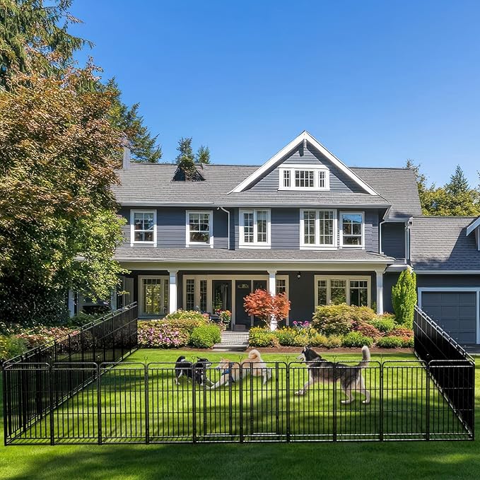 Dog Playpen Outdoor 32 Panels Heavy Duty Dog Fence 47" Height with Thick Pipe Anti-Rust with Doors Portable for RV Camping Yard, Total 71FT, 406 Sq.ft, Snowy Black-PawvioPets