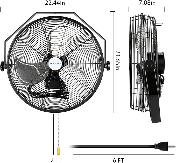 BILT HARD 18 inch Industrial Wall Fan, 4300 CFM, 3-Speeds High Velocity Wall Mount Fan with Sealed Motor, Heavy Duty Metal Barn Fans, 2 Pack-PawvioPets