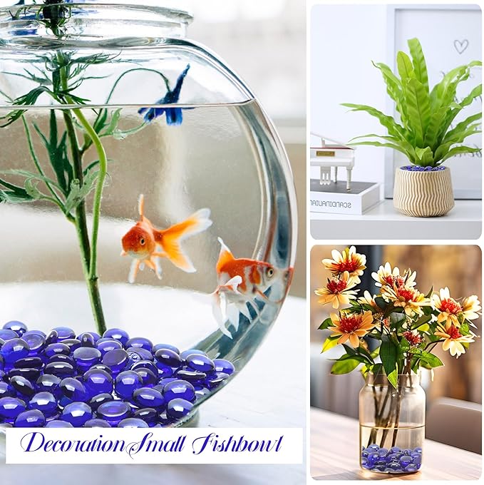 10LB Cobalt Blue Flat Glass Marbles for Vases, Gemstone Beads Vase Filler Decorative Glass Pebbles for Fish Tank, DIY Crafts, Aquarium Decor Rocks-PawvioPets