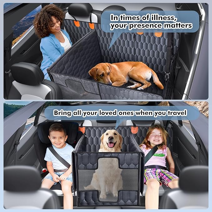 3-in-1 Convertible Dog Car Seat Extender & Booster Seat – 400lb Capacity, Waterproof 600D Oxford with Hard Bottom, Scratch-Proof Hammock for Cars & SUVs-PawvioPets