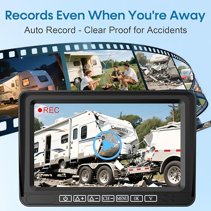 7-Inch Wireless Backup Camera for RV Trailer - HD 1080P Monitor, Night Vision, IP69 Waterproof, Easy Installation Compatible with Furrion, Split Screen 4 Channels Y31-PawvioPets