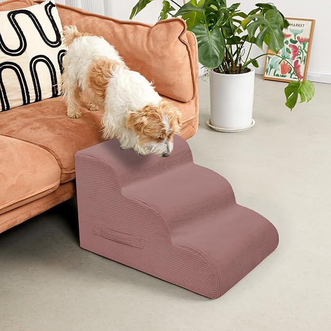 Dog Steps for Small Dogs, 4-Step Pet Ramp Stairs for High Beds and Sofa, Non-Slip Pet Stairs for Small Dogs and Cats, Removable and Easy to Clean Cover, Pink-PawvioPets