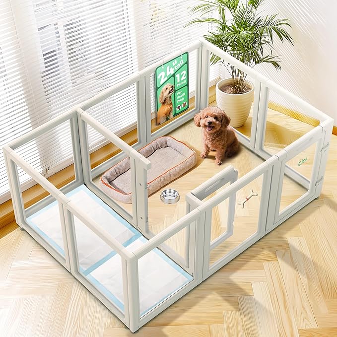 FXW AuraSpace Acrylic Indoor Unleashed Dog Playpen for Puppies and Small Dogs, 24 Inch, 12 Panels, White-PawvioPets