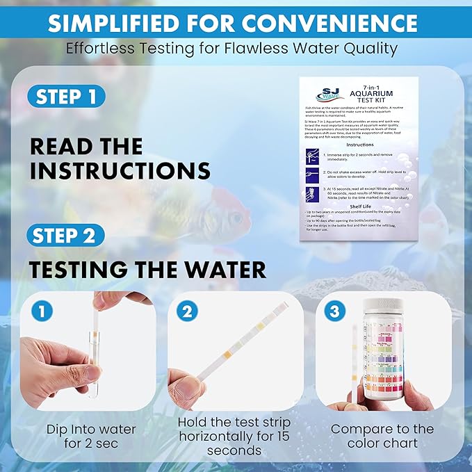 7 in 1 - Aquarium Test Strips | 100 Fast & Accurate Strips | Fish Tank Aquariums Water Test Kit & ebook | Aquarium Thermometer | Fish Tank Water Testing Kit for Fresh & Saltwater | Versatile Usage-PawvioPets