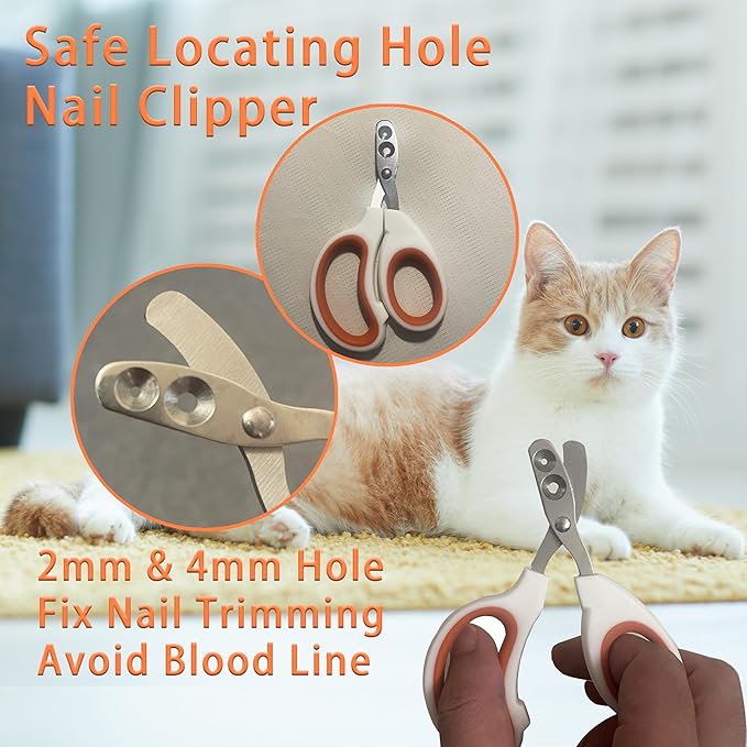 Cat Grooming Brush Kit 6 Tools - Deshedding & Dematting for Long/Short Hair, Self-Cleaning Slicker Brush with 6-in-1 Flea Comb for Cats & Kittens (Orange)-PawvioPets